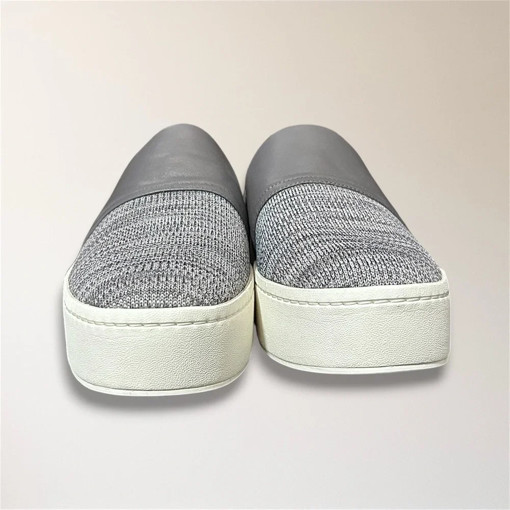 Vince Womens 9‎ Gray Knit Platform Slip On Sneakers Leather Comfort